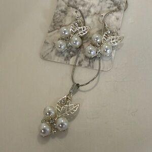 Silver and Pearl Leaf Earrings